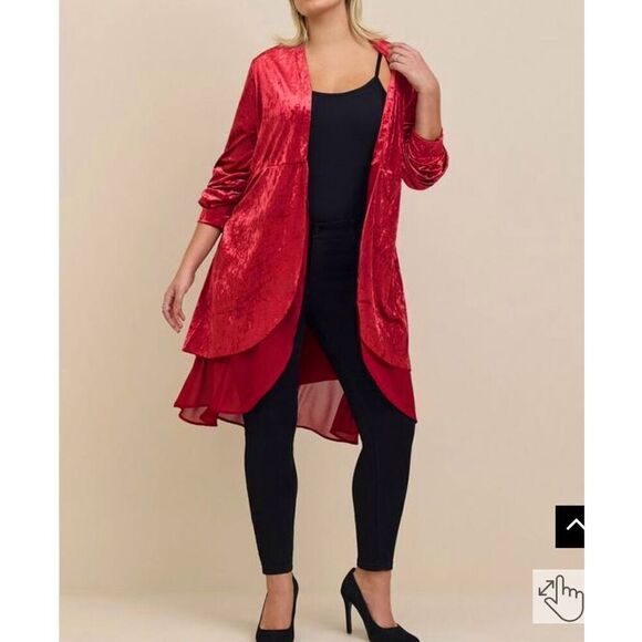 Torrid Velvet Chiffon Mix Kimono Duster Size 2X‎ red boho chic - Picture 1 of 12